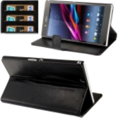 Sony Xperia Z Ultra Coque Housse Protection Cuir Noir avec Porte Carte de Crédit