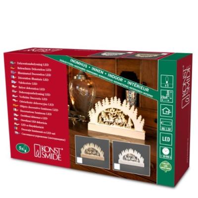 KONSTSMIDE 2843-100 DÉCORATION ILLUMINÉE LED TRAÎNEAU DU PÈRE NOËL EN BOIS BLANC AVEC 10 DIODES LUMIÈRE BLANCHE CHAUDE ALIMENT