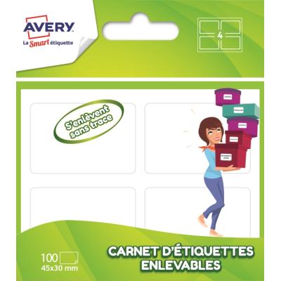 Carnet de 100 étiquettes blanches enlevables - 4,5 x 3 cm