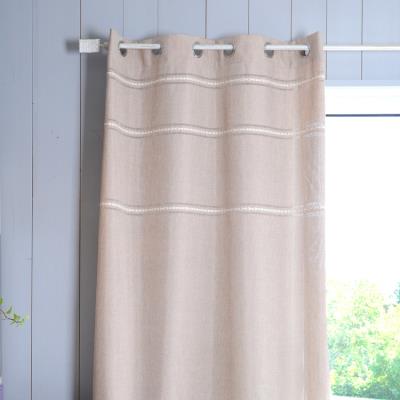 Rideau tamisant à oeillets polyester parement rayure brodé croix 135x260cm CARMELLE - Beige