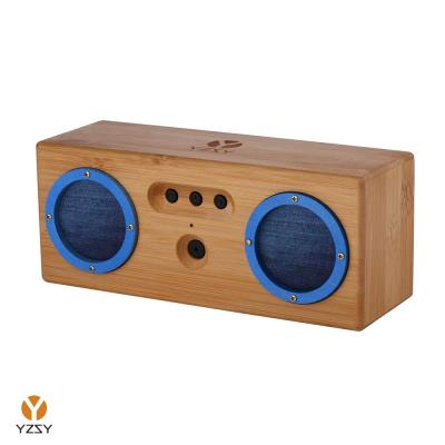 YZSY® TAMBOR - Haut-Parleur Portable Bluetooth de forêts de bambou durable avec un design unique - Natural Bamboo Blue Denim