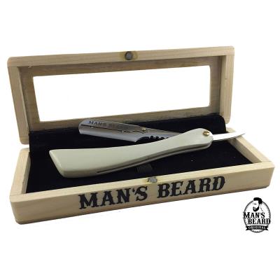 Man's Beard - Coffret Rasoir Shavette Blanche Avec Coffret bois - Edition Limitée