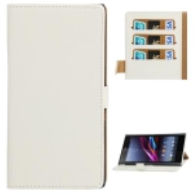 Sony Xperia Z Ultra Coque Housse Protection Cuir Blanc avec Porte Carte de Crédit