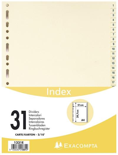 Intercalaires Exacompta carte Peau A4 31 Positions 1-31