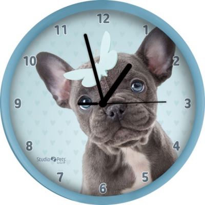 Horloge murale bouledogue français 25 cm bleu