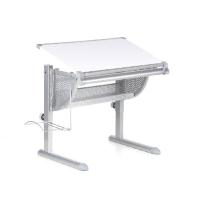hjh office 705100 bureau enfant belia réglable en hauteur et inclinable blanc / argent panneau de particules mélaminé