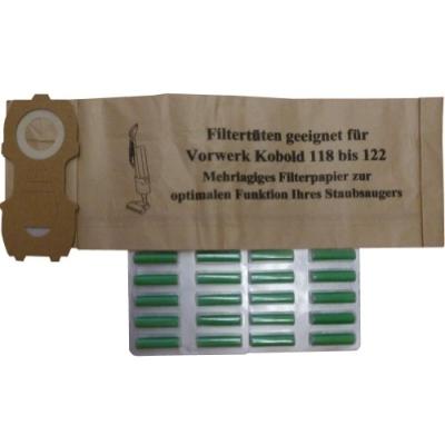 MISTER VAC A928 PACK DE 20 SACS POUR ASPIRATEURS VORWERK KOBOLD 118 / 119 / 120 ET 20 BÂTONNETS PARFUMÉS (VERT)