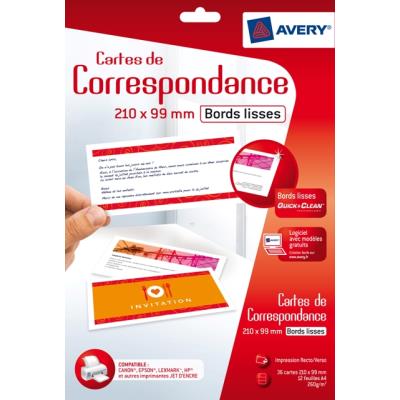 36 Cartes de correspondance - Format 21 x 9,9 cm - Avery - C2358-12
