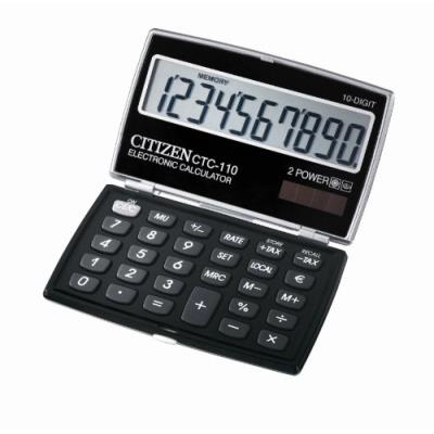 Citizen CTC-110BK PREMIUM Calculatrice Poche Poudrier 10 Grands Chiffres Digits Pocket Calculator Laquée NOIR