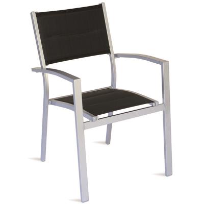 Fauteuil en aluminium argent et textilène rembouré 1cm noir - Dim : 88 x 62 x 57 cm -PEGANE-