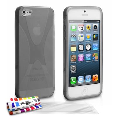 Coque Souple ORIGINALE Ultra Fine Gris , Le X, Premium de MUZZANO pour APPLE IPHONE 5 + 3 Protections Ecran UltraClear Pour APPLE IPHONE 5