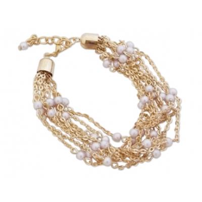 Bracelet aux 9 chainettes dorées parées de perles blanches bijou fantaisie pas cher