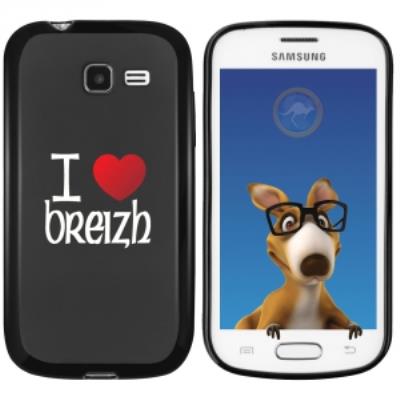 Coque Souple en gel noir pour Galaxy Trend Lite avec impression Motifs coeur rouge I Love Breizh