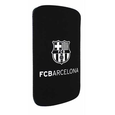 Etui universel noir blason argente taille L toucher doux FC Barcelone