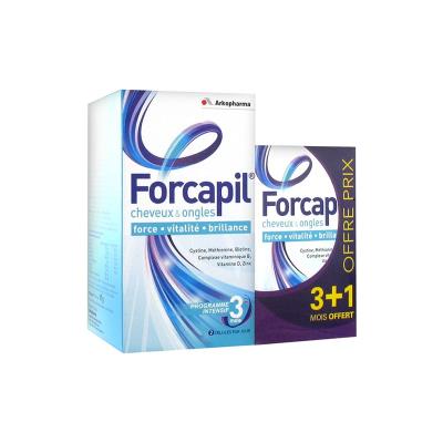 ARKOPHARMA Forcapil Cheveux et Ongles 3 Mois + 1 Mois OFFERT (180 gél. + 60 gél. OFFERTES)