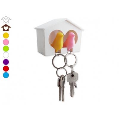 Cabanon range-clés avec couple d'inséparables cabane blanche accroche clé clef porte clef
