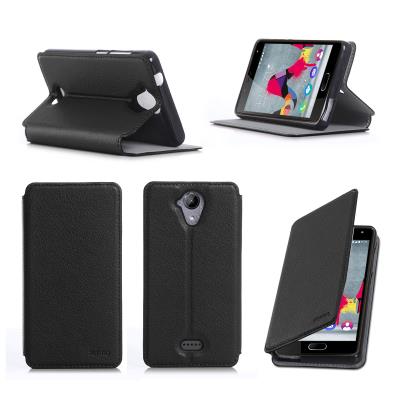 Etui Wiko Ufeel Lite 4G 2016 noir luxe Ultra Slim Cuir Style avec stand - Housse Folio Flip Cover coque de protection smartphone Wiko U feel LITE (Light) noire - Accessoires pochette XEPTIO : Exceptional case !