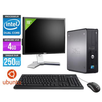 Ordinateur Dell Optiplex 380 SFF + Ecran 19'' - Gris - Intel Celeron E3300 / 2.50 GHz - RAM 4 Go - HDD 250 Go - DVD - Gigabit Ethernet - Linux - Ubunt