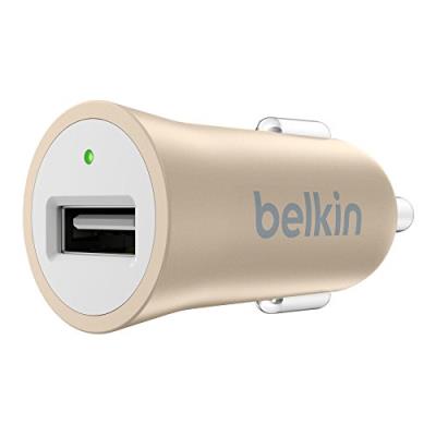Belkin - Chargeur USB Allume Cigare 2,4A, 5V, 12W pour iPhone, iPads, Smartphones Android et Tablettes Android - Or Métal