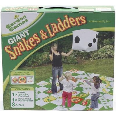 GARDEN GAMES LTD - JEU DE L'ÉCHELLE GÉANT - SNAKES AND LADDERS - 3 X 3 M, PLATEAU EN PVC ET DÉ GONFLABLE - LANGUE : ANGLAIS