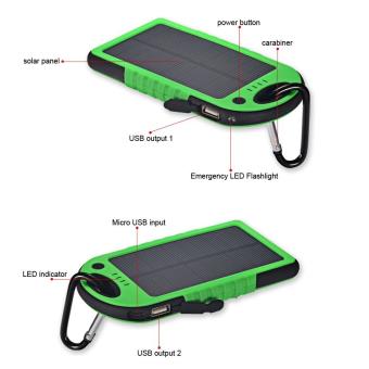 Batterie de secours externe solaire 5000mah antichoc /saleté double USB  Port Portable chargeur pour iPhone 5