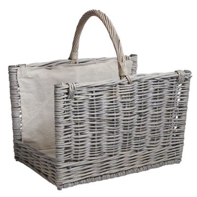 Lot de 2 Paniers à bûches en osier gris, 44 x 31 x 7-28-40 - 52 x 42 x 9-35-47 cm -PEGANE-