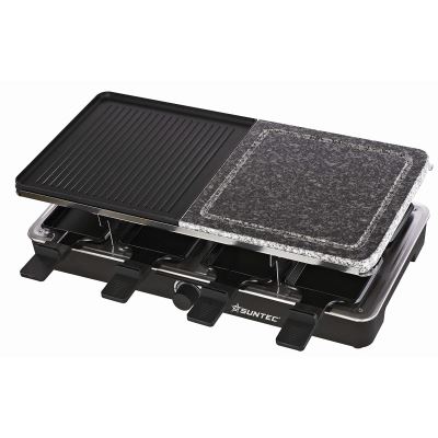 SUNTEC Raclette RAC-8212 evolution [pour 8 personnes, revêtement antiadhésif, gril en aluminium réversible, plaque de grillade en pierre naturelle, max. 1400 watt]