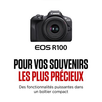 Pack Fnac Appareil photo hybride Canon EOS R100 Noir + RF-S 18-45mm f/4.5-6.3 IS STM + RF-S 55-210mm f/5-7.1 IS STM + 2eme batterie + chargeur