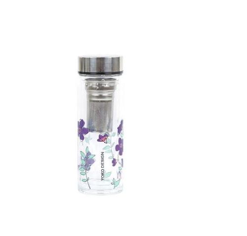 Théière Yoko en verre double paroi Garden Par'Tea 350 ml avec fleurs violettes