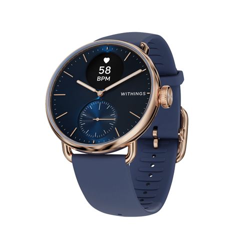 Montre connectée Withings ScanWatch 2 38 mm Or Rose avec bracelet Bleu Montre connectée Withings ScanWatch 2 38 mm Or Rose avec bracelet Bleu