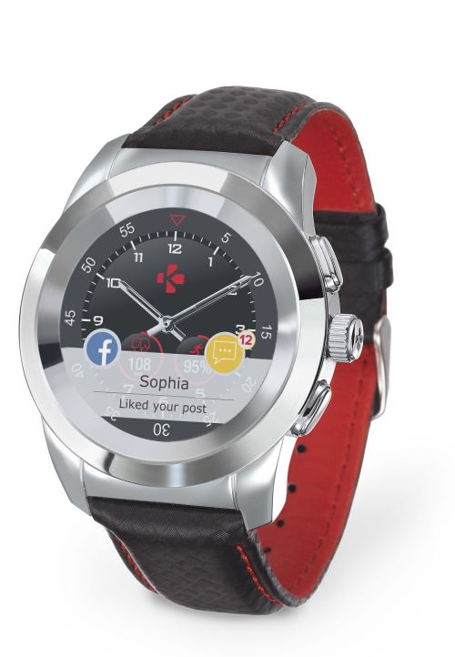 MyKronoz ZeTime Verbonden Horloge Premium Zilver met Armband Zwart en Rood