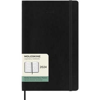 Agenda civil semainier horizontal Moleskine 2024 12 mois Grand Format Couverture Souple Noir