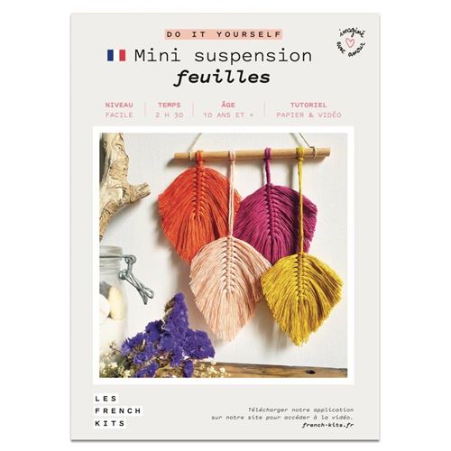 Kit créatif French kits Macramé Mini-Suspension 4 Plumes