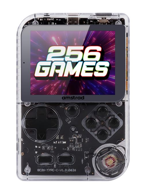 Console de jeu portable Amstrad avec 256 jeux et batterie rechargeable