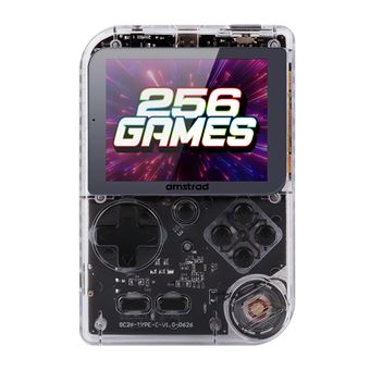 Console de jeu portable Amstrad Transparent Noir avec 256 jeux et batterie rechargeable