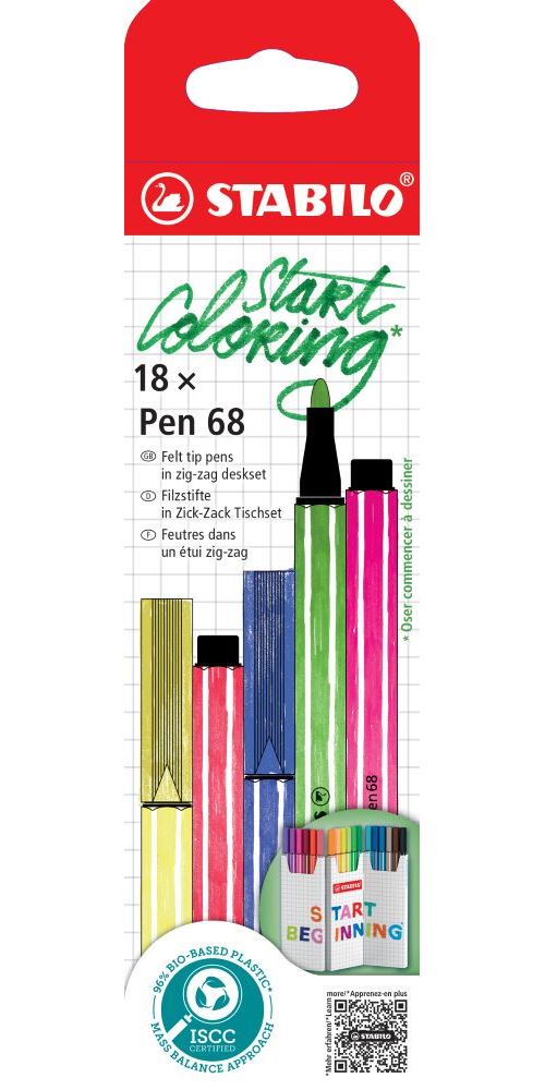 STABILO Feutre dessin Pen 68 Etui zig zag x 18 feutres de coloriage pointe moyenne coloris assortis - vue 1