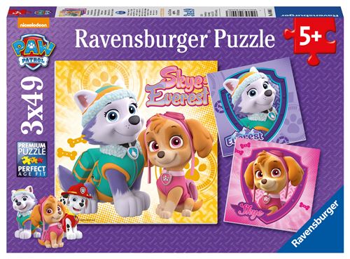 Puzzles 3 x 49 pièces Ravensburger Charmantes chiennes Pat Patrouille