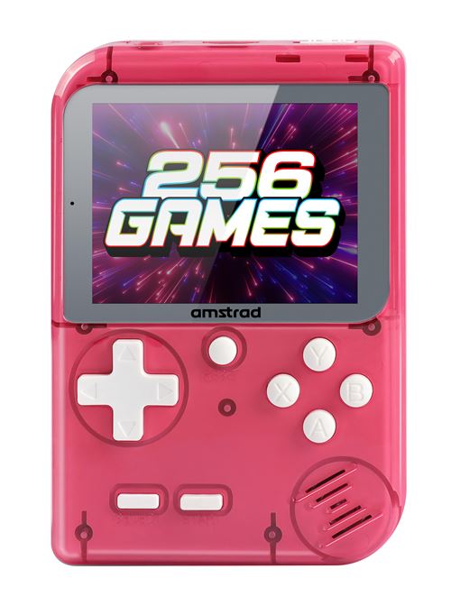 Console de jeu portable Amstrad Transparent Rouge avec 256 jeux et batterie rechargeable