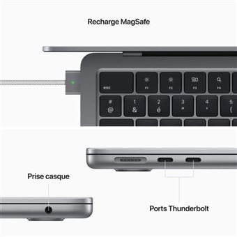 MacBook Air 13'' 256Go SSD 24Go RAM Puce M2 CPU 8 cœurs GPU 8 cœurs Gris sidéral Nouveau