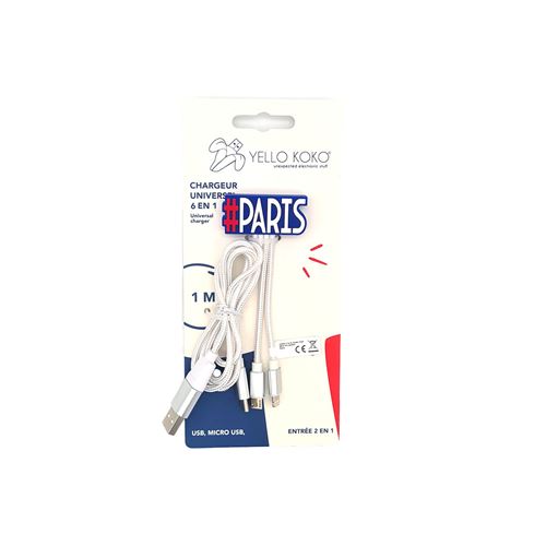 Câble 5 en 1 Andy Yello koko USB A USB type C Lightning Micro USB Paris 1 m Blanc