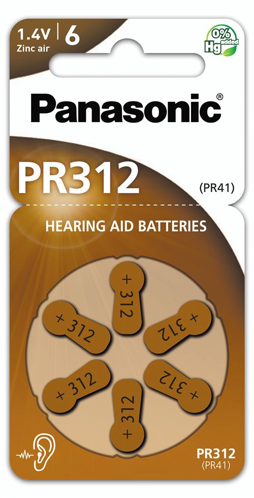 Pack de 6 piles auditives Panasonic PR312