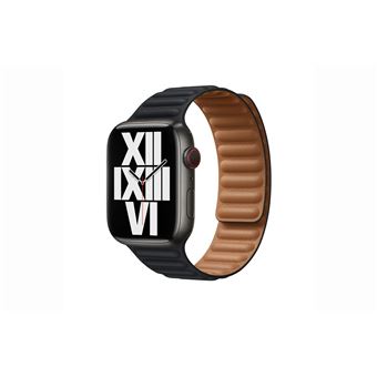 Bracelet Apple à maillons cuir 45 mm M/L pour Apple Watch Noir minuit