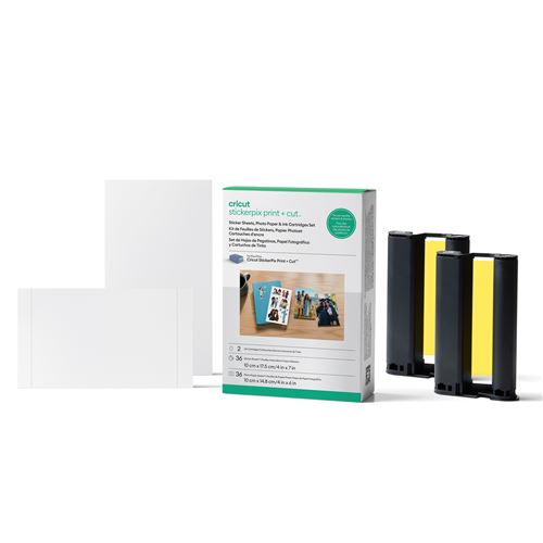 Accessoires Machines De Découpe et Presses A Chaud Cricut Pack stickers et photos StickerPix Print + Cut 72 feuilles Blanc + 36 feuilles photo Blanc + 2 recharges d'encre Blanc