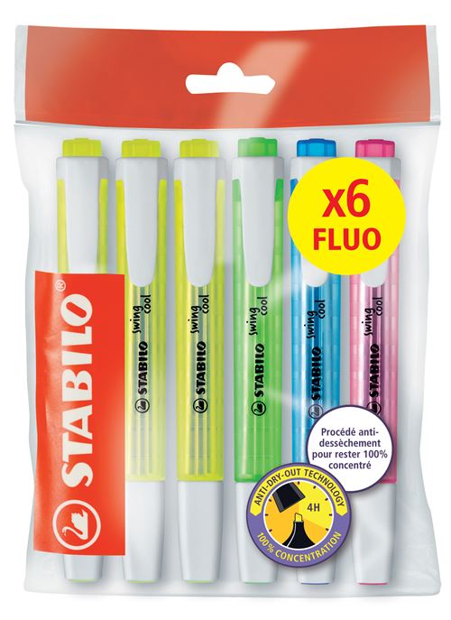 Ecopack 6 surligneurs STABILO swing cool ''x6 FLUO''