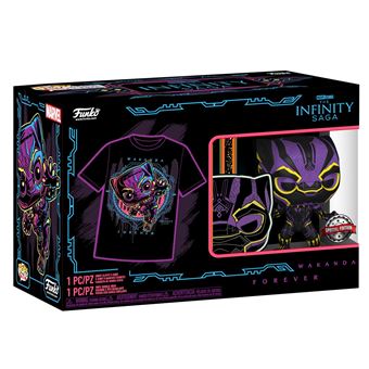 Figurine Funko Pop et Tee Marvel Blacklight Black Panther M