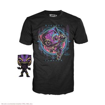 Figurine Funko Pop et Tee Marvel Blacklight Black Panther M