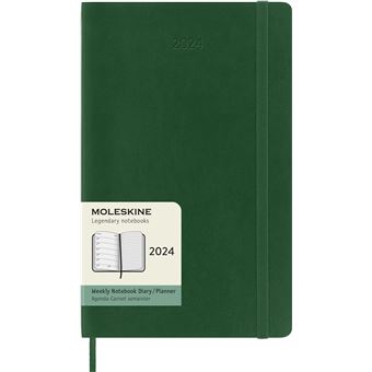 Agenda civil semainier Moleskine 2024 12 mois Grand Format Couverture Souple Vert Myrte