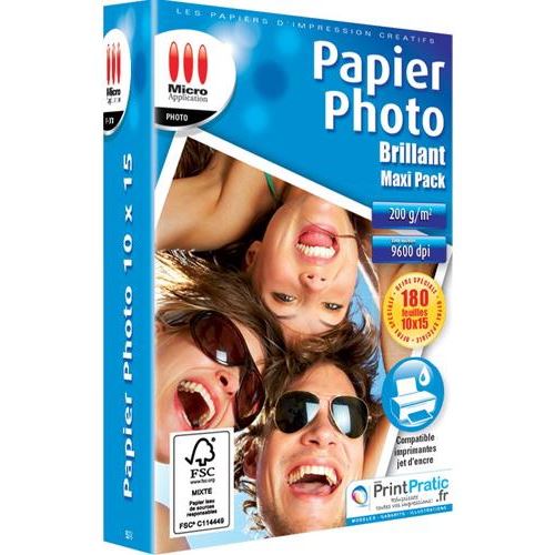 Papier Photo 10 x 15 Maxi Pack 180 feuilles 200g/m&sup2;