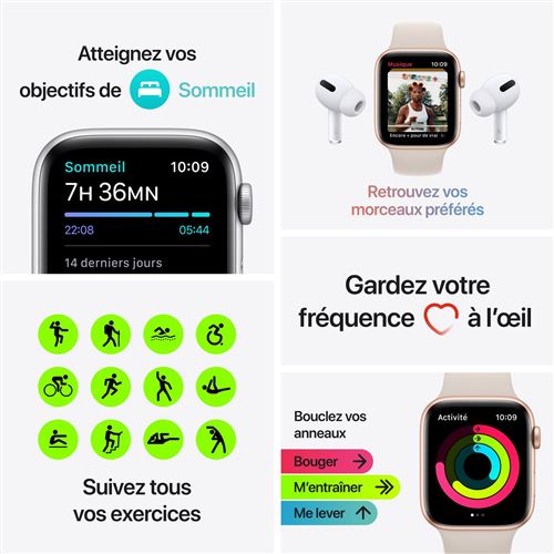 Apple Watch SE (GPS) - 40 mm - goud aluminium - smart watch met sportband -  fluoroelastomeer - sterrenlicht - afmeting band: normaal - 32 GB - Wi-Fi,  Bluetooth - 30.49 g - Apple Watch - Fnac.be