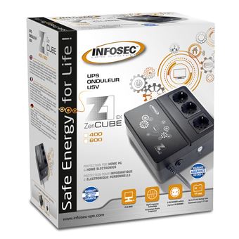 Onduleur 3 prises Infosec Z1 ZenCube EX 600 Noir et blanc